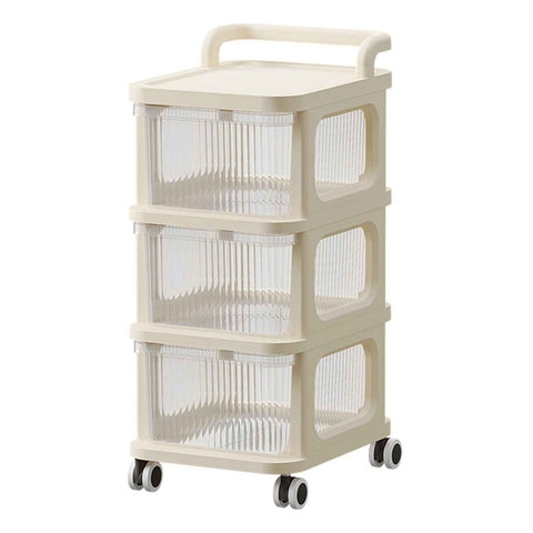 Drawer Storage Cart with Organizer Top Transparent Rolling Storage Cart with Smooth 4 Wheel Roll for Home Office Beige 3 Layers In Australia - Darrahopens
