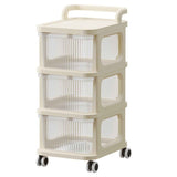 Drawer Storage Cart with Organizer Top Transparent Rolling Storage Cart with Smooth 4 Wheel Roll for Home Office Beige 3 Layers In Australia - Darrahopens