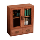 Wooden Desktop Storage Cabinet with Double Door and Drawers Clear Grain Retro Wooden Jewelry Box for Perfume Cups Cosmetics In Australia - Darrahopens