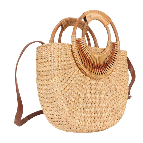 Women Rattan Bag Retro Fashion Small Semicircle Handwoven Straw Shoulder Bag Clutch Bag for Beach Travel In Australia - Darrahopens