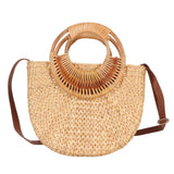 Women Rattan Bag Retro Fashion Small Semicircle Handwoven Straw Shoulder Bag Clutch Bag for Beach Travel In Australia - Darrahopens