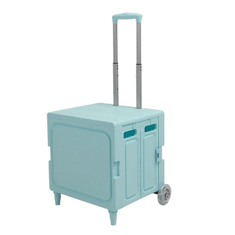 Collapsible Rolling Cart Easy Storage Strong Load Capacity Multifunctional Foldable Portable Shopping Trolley Wheel Box Green