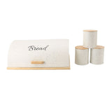 Bread Box Wooden Iron Roll Top Flat Sided Bread Storage Container with 3pcs Storage Jars for Kitchen Countertop White In Australia - Darrahopens