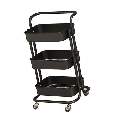 3 Tier Rolling Cart Minimalist Style Sturdy Carbon Steel Mobile Utility Cart for Kitchen Bathroom Living Room Bedroom Black In Australia - Darrahopens
