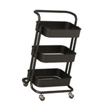 3 Tier Rolling Cart Minimalist Style Sturdy Carbon Steel Mobile Utility Cart for Kitchen Bathroom Living Room Bedroom Black