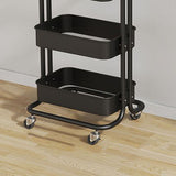 3 Tier Rolling Cart Minimalist Style Sturdy Carbon Steel Mobile Utility Cart for Kitchen Bathroom Living Room Bedroom Black
