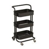 3 Tier Rolling Cart Minimalist Style Sturdy Carbon Steel Mobile Utility Cart for Kitchen Bathroom Living Room Bedroom Black