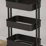 3 Tier Rolling Cart Minimalist Style Sturdy Carbon Steel Mobile Utility Cart for Kitchen Bathroom Living Room Bedroom Black