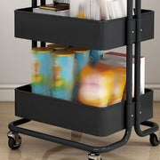 3 Tier Rolling Cart Minimalist Style Sturdy Carbon Steel Mobile Utility Cart for Kitchen Bathroom Living Room Bedroom Black