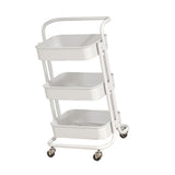 3 Tier Rolling Cart Minimalist Style Sturdy Carbon Steel Mobile Utility Cart for Kitchen Bathroom Living Room Bedroom White