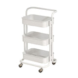 3 Tier Rolling Cart Minimalist Style Sturdy Carbon Steel Mobile Utility Cart for Kitchen Bathroom Living Room Bedroom White