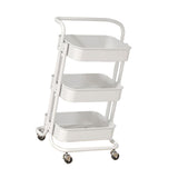 3 Tier Rolling Cart Minimalist Style Sturdy Carbon Steel Mobile Utility Cart for Kitchen Bathroom Living Room Bedroom White