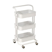 3 Tier Rolling Cart Minimalist Style Sturdy Carbon Steel Mobile Utility Cart for Kitchen Bathroom Living Room Bedroom White