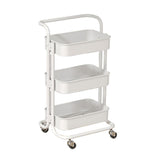3 Tier Rolling Cart Minimalist Style Sturdy Carbon Steel Mobile Utility Cart for Kitchen Bathroom Living Room Bedroom White