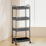 3 Tier Utility Rolling Cart with Caster Wheels Movable Multifunctional Storage Cart for Kitchen Bathroom Black 4 Layers