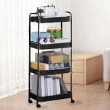 3 Tier Utility Rolling Cart with Caster Wheels Movable Multifunctional Storage Cart for Kitchen Bathroom Black 4 Layers