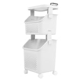 Rolling Laundry Hamper PP ABS Laundry Shelf Clothes Storage Basket Organizer with 4 Wheels for Home Kitchen Bathroom 2 Layers