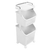 Rolling Laundry Hamper PP ABS Laundry Shelf Clothes Storage Basket Organizer with 4 Wheels for Home Kitchen Bathroom 2 Layers