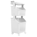 Rolling Laundry Hamper PP ABS Laundry Shelf Clothes Storage Basket Organizer with 4 Wheels for Home Kitchen Bathroom 2 Layers