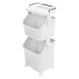 Rolling Laundry Hamper PP ABS Laundry Shelf Clothes Storage Basket Organizer with 4 Wheels for Home Kitchen Bathroom 2 Layers