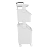 Rolling Laundry Hamper PP ABS Laundry Shelf Clothes Storage Basket Organizer with 4 Wheels for Home Kitchen Bathroom 2 Layers