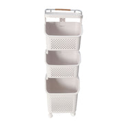 Rolling Laundry Hamper PP ABS Laundry Shelf Clothes Storage Basket Organizer with 4 Wheels for Home Kitchen Bathroom 3 Layers