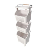 Rolling Laundry Hamper PP ABS Laundry Shelf Clothes Storage Basket Organizer with 4 Wheels for Home Kitchen Bathroom 3 Layers
