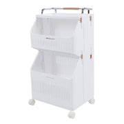 Rolling Storage Cart Multifunction Utility Rolling Storage Organizer Folding Laundry Basket with 4 Wheels for Bathroom Laundry Living Room Kitchen 2 Tier In Australia - Darrahopens