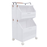 Rolling Storage Cart Multifunction Utility Rolling Storage Organizer Folding Laundry Basket with 4 Wheels for Bathroom Laundry Living Room Kitchen 2 Tier