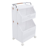 Rolling Storage Cart Multifunction Utility Rolling Storage Organizer Folding Laundry Basket with 4 Wheels for Bathroom Laundry Living Room Kitchen 2 Tier