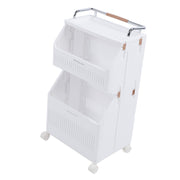 Rolling Storage Cart Multifunction Utility Rolling Storage Organizer Folding Laundry Basket with 4 Wheels for Bathroom Laundry Living Room Kitchen 2 Tier
