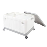 Folding Storage Bin with Lid Wheels PP Stackable Rolling Utility Storage Box Container with Handle for Clothes Books Snack Shoe Grocery Grey White S
