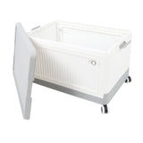 Folding Storage Bin with Lid Wheels PP Stackable Rolling Utility Storage Box Container with Handle for Clothes Books Snack Shoe Grocery Grey White S