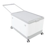 Folding Storage Bin with Lid Wheels PP Stackable Rolling Utility Storage Box Container with Handle for Clothes Books Snack Shoe Grocery Grey White S