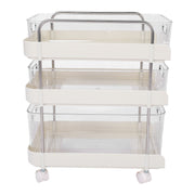 Storage Shelving Unit Organizer Multifunctional Cosmetics Snacks Display Storage Rack for Kitchen Bedroom Living Room 3 Layers with Wheels
