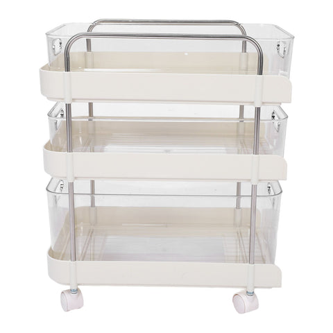 Storage Shelving Unit Organizer Multifunctional Cosmetics Snacks Display Storage Rack for Kitchen Bedroom Living Room 3 Layers with Wheels