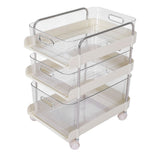 Storage Shelving Unit Organizer Multifunctional Cosmetics Snacks Display Storage Rack for Kitchen Bedroom Living Room 3 Layers with Wheels