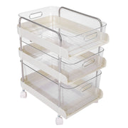 Storage Shelving Unit Organizer Multifunctional Cosmetics Snacks Display Storage Rack for Kitchen Bedroom Living Room 3 Layers with Wheels