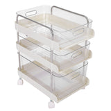 Storage Shelving Unit Organizer Multifunctional Cosmetics Snacks Display Storage Rack for Kitchen Bedroom Living Room 3 Layers with Wheels