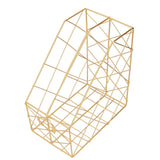 Desk Magazine Holder Simple Geometry Metal Space Saving Desk Magazine File Organizer for Document Folder 2 Compartments Gold