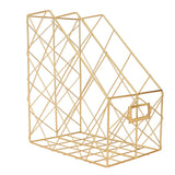 Desk Magazine Holder Simple Geometry Metal Space Saving Desk Magazine File Organizer for Document Folder 2 Compartments Gold