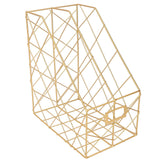 Desk Magazine Holder Simple Geometry Metal Space Saving Desk Magazine File Organizer for Document Folder 2 Compartments Gold