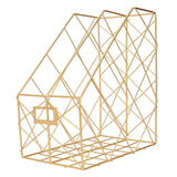 Desk Magazine Holder Simple Geometry Metal Space Saving Desk Magazine File Organizer for Document Folder 2 Compartments Gold