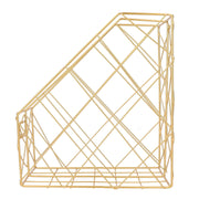 Desk Magazine Holder Simple Geometry Metal Space Saving Desk Magazine File Organizer for Document Folder 2 Compartments Gold