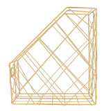 Desk Magazine Holder Simple Geometry Metal Space Saving Desk Magazine File Organizer for Document Folder 2 Compartments Gold