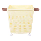 Slim Laundry Basket Foldable Space Saving Sturdy PP Plastic Narrow Clothes Hamper for Bathroom Corner Cream White With wheels
