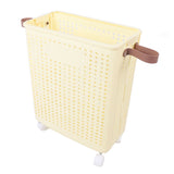 Slim Laundry Basket Foldable Space Saving Sturdy PP Plastic Narrow Clothes Hamper for Bathroom Corner Cream White With wheels