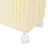 Slim Laundry Basket Foldable Space Saving Sturdy PP Plastic Narrow Clothes Hamper for Bathroom Corner Cream White With wheels