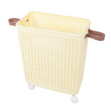 Slim Laundry Basket Foldable Space Saving Sturdy PP Plastic Narrow Clothes Hamper for Bathroom Corner Cream White With wheels