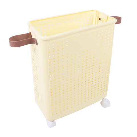 Laundry Hamper Creamy White PP Foldable Laundry Basket with Wheels for Dirty Clothes L